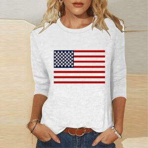 4th of July Shirt for Women – American Flag 3/4 Sleeve Tee | Casual Patriotic Top for Independence Day