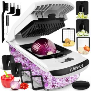 Fullstar Vegetable Chopper and Spiralizer (4 in 1, White) – Food Chopper with Container, Fruit Slicer, Kitchen Gadgets & Accessories, Home Essentials