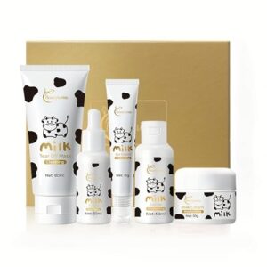 5pcs Milk Beauty Travel Skincare Set - Hydrating Cleanser, Moisturizer, Serum, and Cream with Hyaluronic, Portable, Ideal for All Skin Types, Great Gift for Travelers
