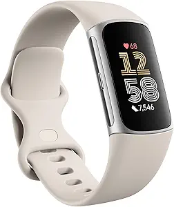 Fitbit Charge 6 Fitness Tracker – Heart Rate, GPS, Google Apps, 6-Month Premium, Porcelain/Silver