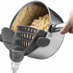 Kitchen Gizmo Snap N' Strain Silicone Pasta Strainer – Clip-On Colander for Pots & Pans, Heat Resistant, Space-Saving Design, Ideal for Vegetables, Noodles, and More – Grey