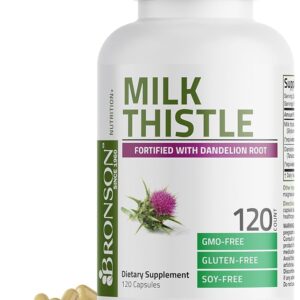 Bronson Milk Thistle Silymarin Marianum & Dandelion Root – Liver Health & Detox Support, Antioxidant Supplement – 120 Capsules