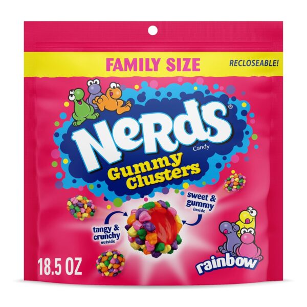 NERDS Gummy Clusters Candy, Rainbow, Crunchy and Gummy, 18.5 oz – Sweet and Tangy Treat for All Ages