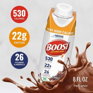 BOOST Very High Calorie Nutritional Drink, Chocolate, 8 fl oz (Pack of 24) – 530 Calories, 22g Protein, 26 Vitamins & Minerals – Supports Weight Gain & Maintenance