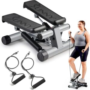 Sunny Health & Fitness Mini Stepper for Exercise at Home – Stair Step Workout Machine with Resistance Bands, Over 300lb Weight Capacity