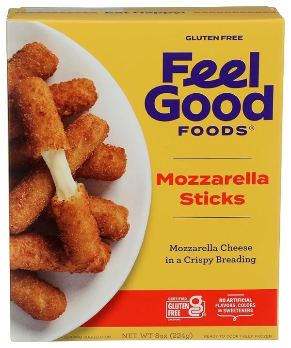Feel Good Foods Gluten-Free Mozzarella Sticks – Crispy Frozen Appetizer 8oz