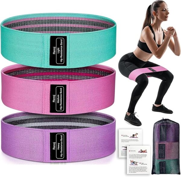 Renoj Resistance Bands – 3 Pack Yoga Starter Set for Women & Men, Stretch Exercise Workout Bands for Booty, Legs, Pilates, and Flexibility Training