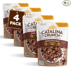 Catalina Crunch Protein Cereal – Dark Chocolate, Sugar-Free, Gluten-Free, Keto Friendly Breakfast Cereal with 11g Protein per Serving – 9 oz Bag (Pack of 4)
