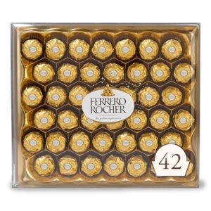 Ferrero Rocher, 42 Count – Premium Milk Chocolate Hazelnut, Elegant Chocolates for Gifting, 18.5 oz Box