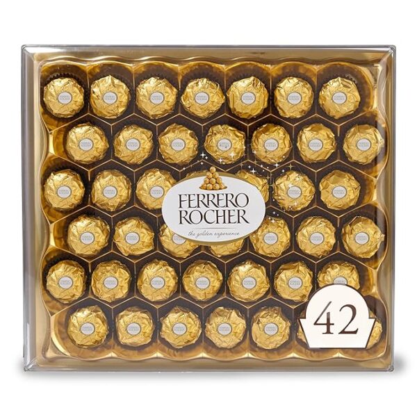 Ferrero Rocher, 42 Count – Premium Milk Chocolate Hazelnut, Elegant Chocolates for Gifting, 18.5 oz Box