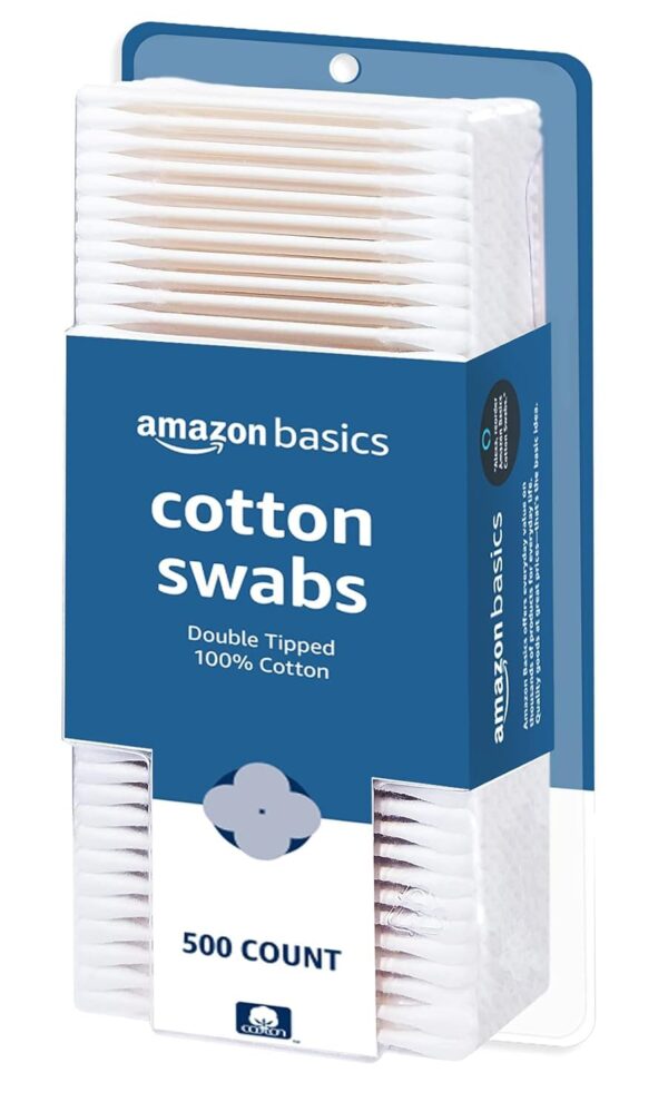 Amazon Basics Cotton Swabs – 500 Count – Soft & Durable Cotton Tips for Daily Personal Care, Cleaning & Makeup Application