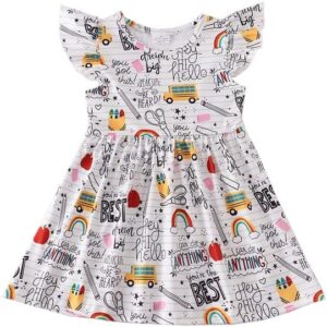 Adorable Back to School Dresses for Toddler Girls – Cute Apple, Pencil & Rainbow Classroom Prints!