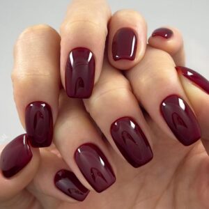 GLAMERMAID Dark Red Press-On Nails – Medium Square Burgundy Jelly Gel Nails for a Salon-Perfect Look at Home