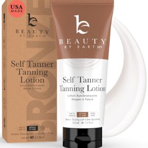 Beauty by Earth Self Tanner – Natural & Organic Tanning Lotion, Streak-Free Fake Tan with Aloe & Coconut, Medium to Dark