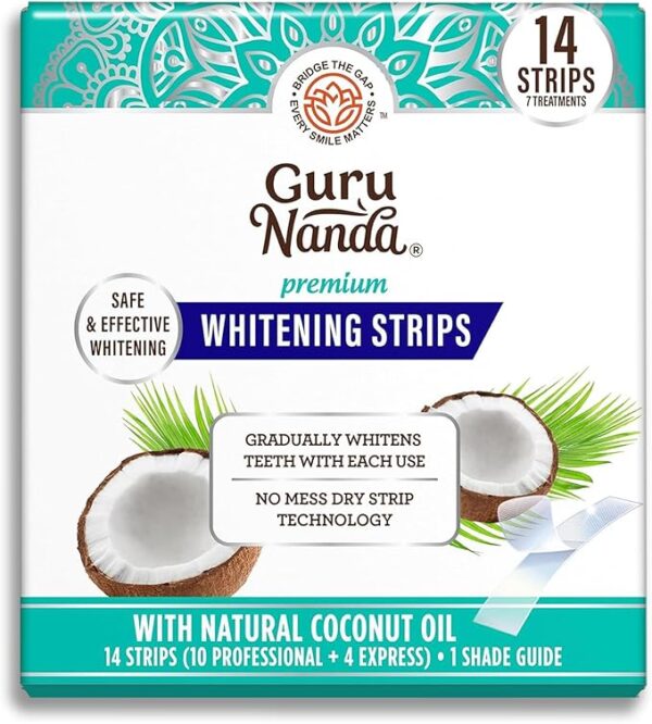 GuruNanda Teeth Whitening Strips – 7-Day Smile Brightening Kit with Non-Slip Dry Strip Technology | Safe, Gentle, and Effective Teeth Whitening for Daily Use