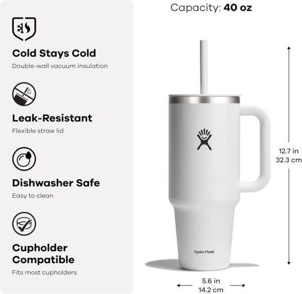 Hydro Flask 40 Oz Travel Tumbler with Handle, Lid & Straw – Black Stainless Steel, Insulated & Leak-Resistant