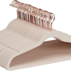 Amazon Basics Slim Velvet Non-Slip Hangers – 50-Pack Blush Pink & Rose Gold Clothes Hangers