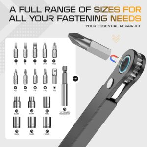 Right Angle Screwdriver – 90 Degree Offset Mini Ratcheting Wrench Tool Set for Tight Spaces – Cool Mens Gift & EDC Gadget