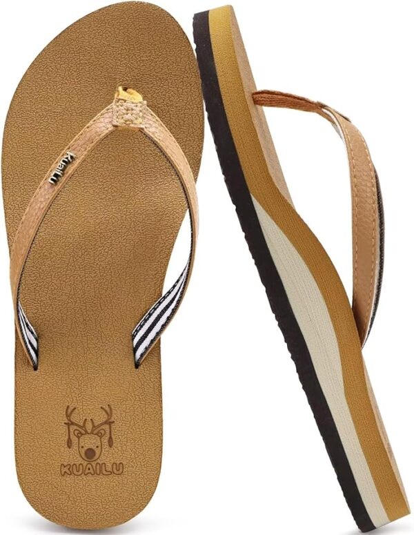 KuaiLu Women's Arch Support Flip Flops – Comfortable Yoga Mat Cushion Sandals for Summer, Beach & Walking