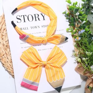 Adorable Back to School Bows for Girls –Yellow 2pcs Teacher & Pencil Headband Set for Uniform Hair Styling