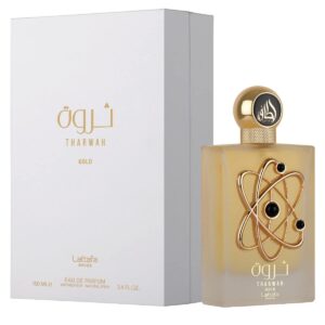Lattafa Perfumes Tharwah Gold Eau de Parfum Spray 3.4 oz – Luxury Unisex Fragrance