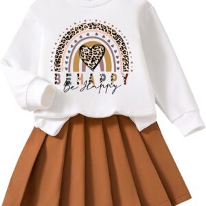 Toddler Girl 2-Piece Outfit – Letter Print Sweatshirt & Pleated Skirt Set | Cute Spring & Fall Clothes for Girls