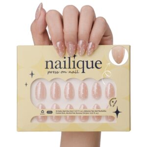 Press On Nails Short Almond – Handmade Chrome Nude White Polka Dot 26pcs Reusable Kit, Salon Quality Glue On Nail Tips for Summer, Fall, Christmas, Valentine, Bridal & Wedding