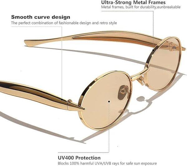 Retro Oval Sunglasses for Women & Men – Classic 90s Vintage Trendy Shades with UV400 Protection, Gold Metal Frame
