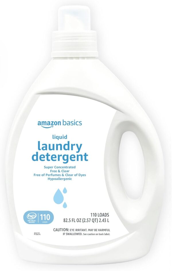 Amazon Basics Concentrated Liquid Laundry Detergent – Free of Perfumes & Dyes, 110 Loads, 82.5 Fl Oz
