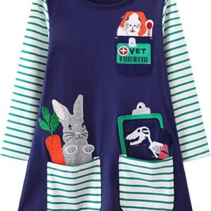 Hongshilian Girls Cartoon Dress – Long-Sleeved Cotton Casual & Party Outfit