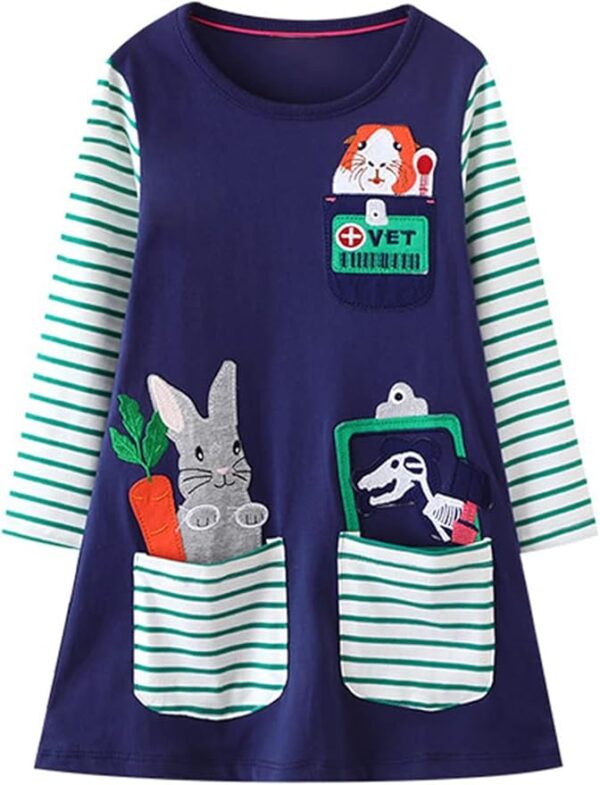 Hongshilian Girls Cartoon Dress – Long-Sleeved Cotton Casual & Party Outfit