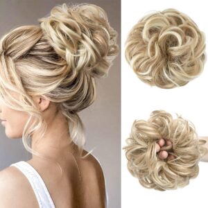 CJL HAIR Large Messy Bun Hair Piece – Wavy Curly Scrunchie Chignon Ponytail Extension for Women, Dirty Blonde