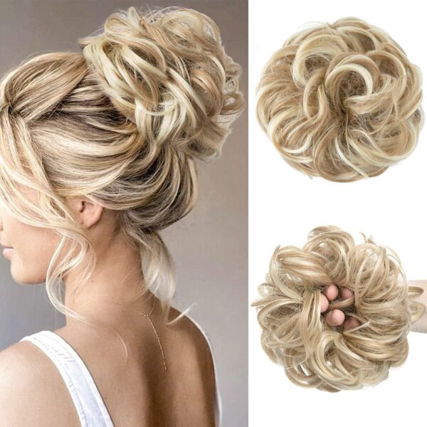CJL HAIR Large Messy Bun Hair Piece – Wavy Curly Scrunchie Chignon Ponytail Extension for Women, Dirty Blonde