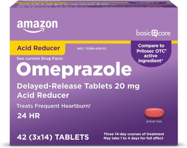 Amazon Basic Care Omeprazole 20mg, Delayed Release Tablets, Heartburn Medicine & Acid Reducer, 42 Count
