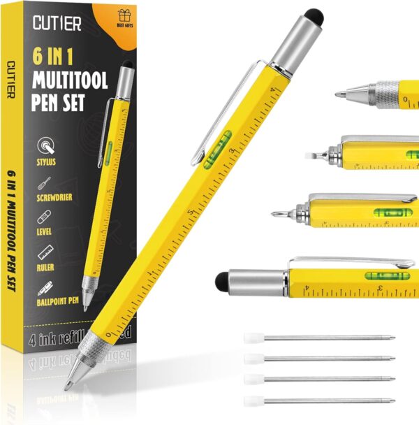 Cool Pen Gifts for Men – 6-in-1 Multi-Tool Tech Pen in Yellow, Perfect Personalized Gift for Dad, Him & Special Occasions