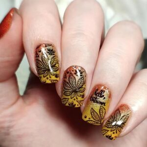 Fall Press On Nails – Medium Square Fake Nails with Yellow Glitter, Maple Leaves & Gradient Design, 24PCS Full Cover Acrylic Stick On Nails for Women