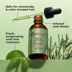 Mielle Organics Rosemary & Mint Hair Oil – Biotin-Infused Treatment for Split Ends, Dry Scalp & Hair Growth, 2 Fl Oz