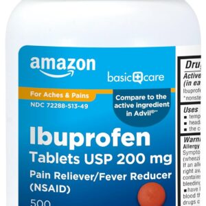Amazon Basic Care Ibuprofen Tablets 200 mg – Pain Reliever & Fever Reducer for Aches, Headache, Arthritis – 500 Count