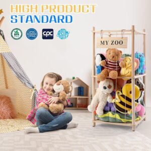 Stuffed Animal Storage Zoo – Wooden Plush Toy Organizer with Elastic Cords for Kids, Space-Saving Storage Holder for Playroom, Bedroom & Living Room