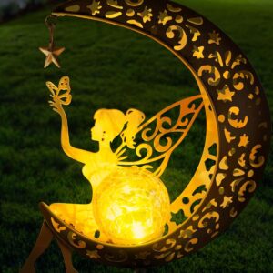 Solar Garden Statues Outdoor Decor – Fairy Moon Figurine Light Stake for Patio, Lawn, Yard – Unique Gift for Mom & Grandma