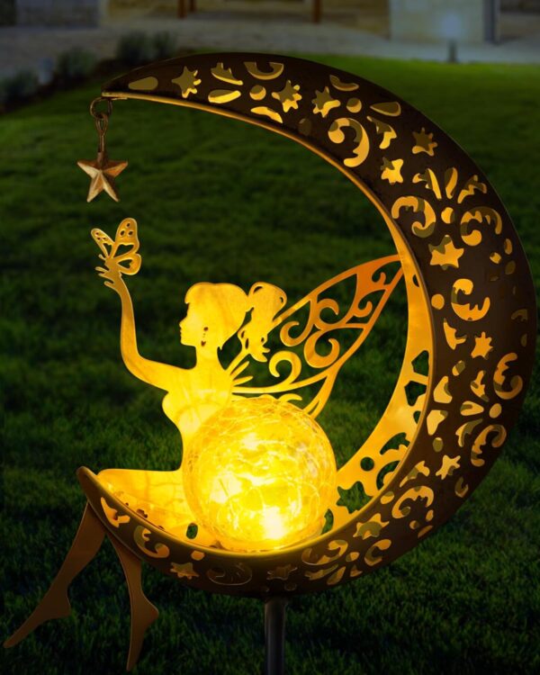 Solar Garden Statues Outdoor Decor – Fairy Moon Figurine Light Stake for Patio, Lawn, Yard – Unique Gift for Mom & Grandma