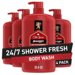 Old Spice Body Wash for Men – Swagger Cedarwood Scent, 3X Defence, 24/7 Shower Fresh, Long Lasting, 33.4 oz (Pack of 4)