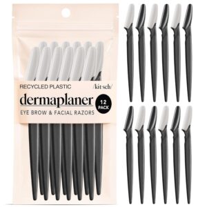 Kitsch Dermaplane Razor for Women & Men – 12pc Black Eyebrow Trimmer, Face Shaver & Skincare Tool Made from Recycled Plastic