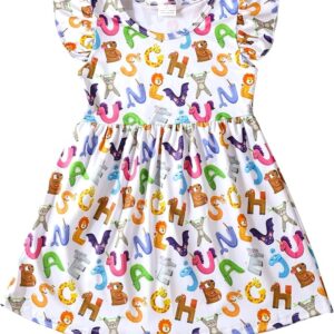 Adorable Toddler Girl Back to School Dress – Pencil & School Bus Print Summer Outfit (3-8T)