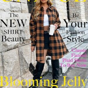 Blooming Jelly Women's Plaid Flannel Shacket – Button Down Long Sleeve Collared Shirt Jacket Coat